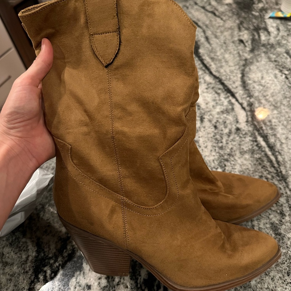 Brown suede cowboy ankle boots